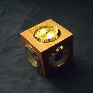 Vintage Wooden Desktop Weather Block Clock